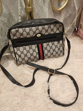 Gucci Vintage Blue GG Supreme Ophidia PVC Canvas Shoulder Bag